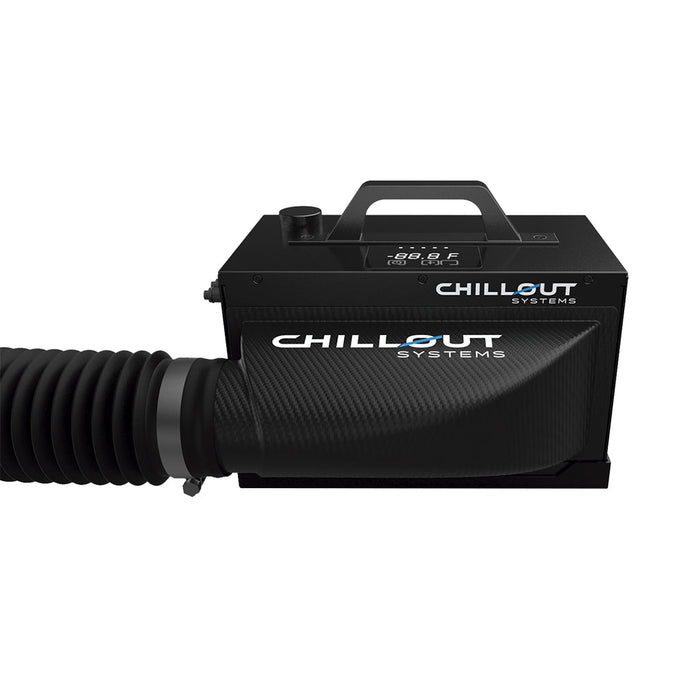 Chillout Motorsports 3-inch carbon fiber 90-degree air plenum for cooling system airflow optimization.