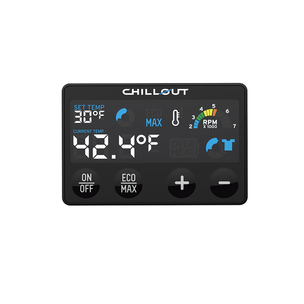 Chillout Motorsports Cypher Pro Remote Control – front view of advanced driver cooling controller for motorsport racing